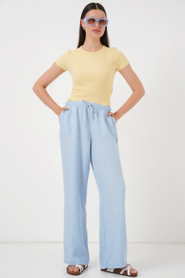 Kadın Geniş Paça Keten Pantolon 6735 - Mavi 