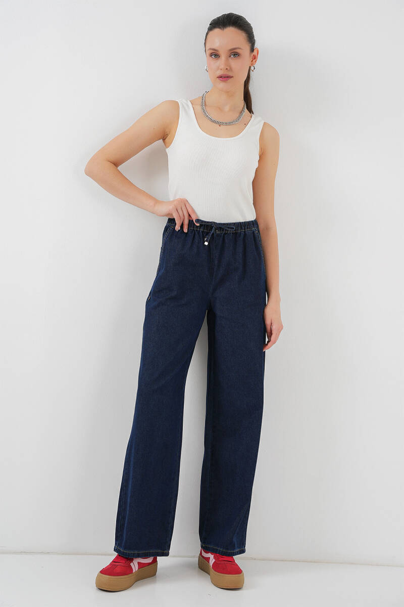 Kadın Geniş Paça Kot Pantolon 6706 - Lacivert (1)