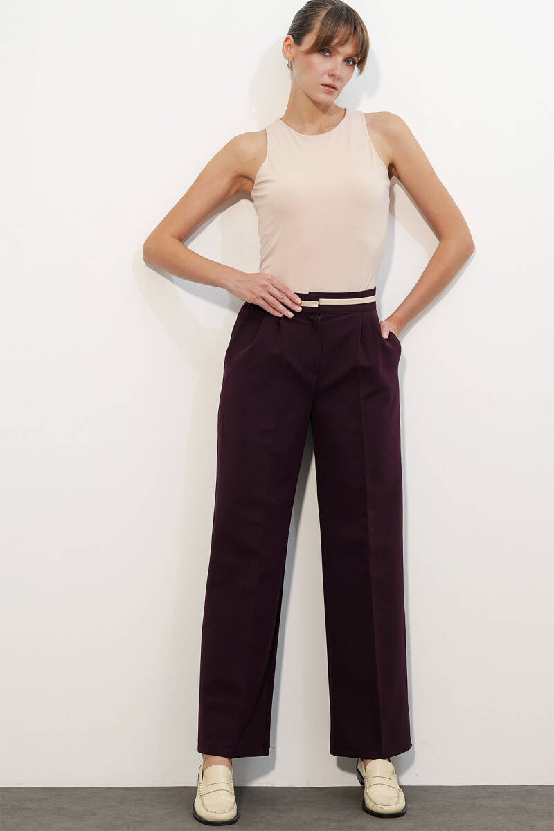 Kadın Geniş Paça Kumaş Pantolon 30088 - Bordo