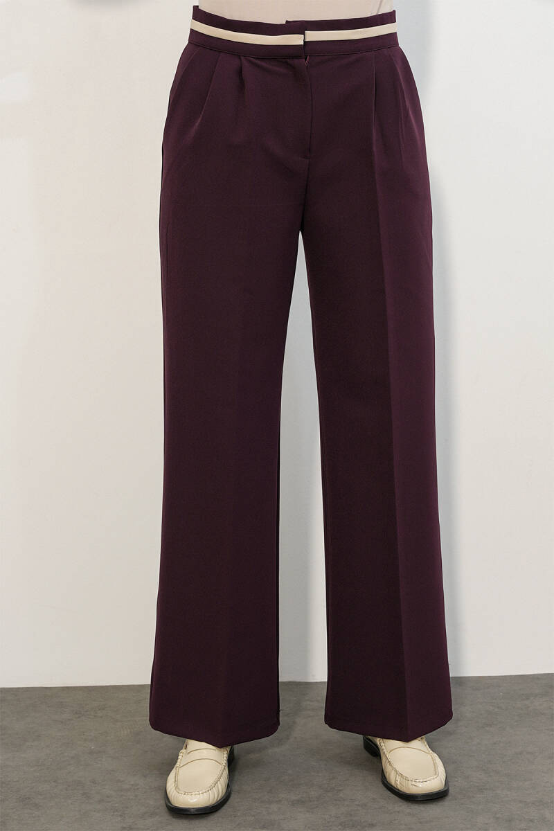Kadın Geniş Paça Kumaş Pantolon 30088 - Bordo (1)