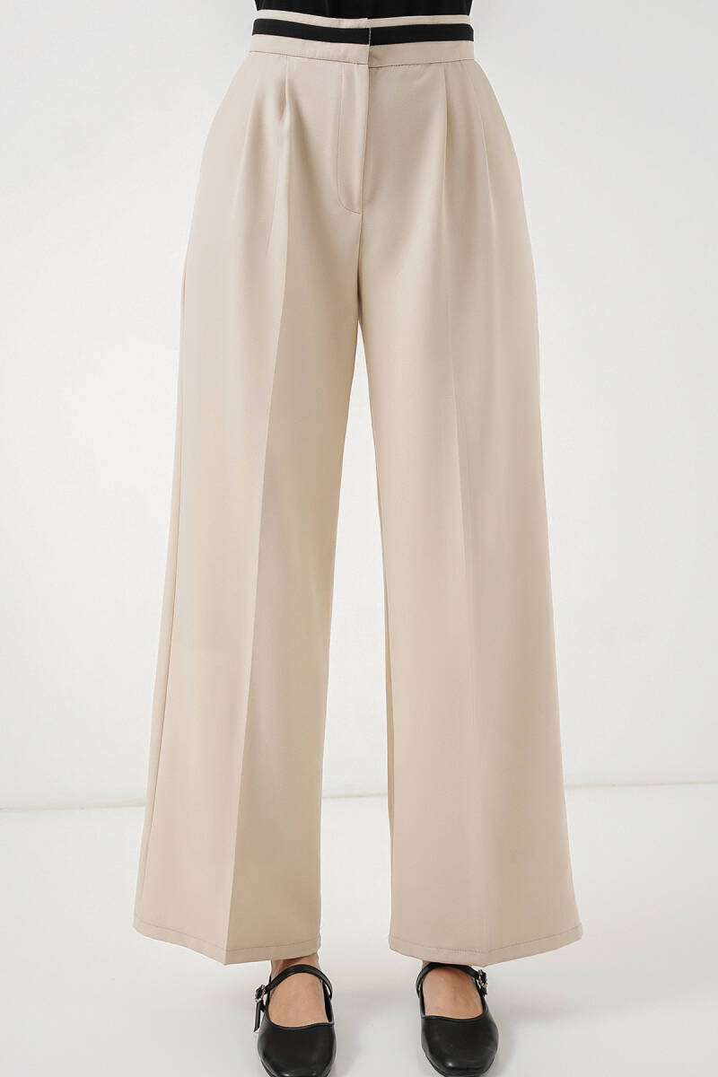 Kadın Geniş Paça Kumaş Pantolon 30088 - Krem (1)