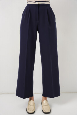 Kadın Geniş Paça Kumaş Pantolon 30088 - Lacivert - 2