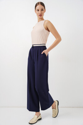 Kadın Geniş Paça Kumaş Pantolon 30088 - Lacivert - 3