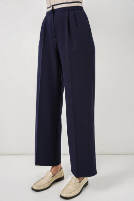 Kadın Geniş Paça Kumaş Pantolon 30088 - Lacivert - 4