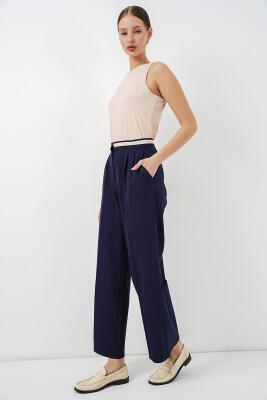 Kadın Geniş Paça Kumaş Pantolon 30088 - Lacivert - 5