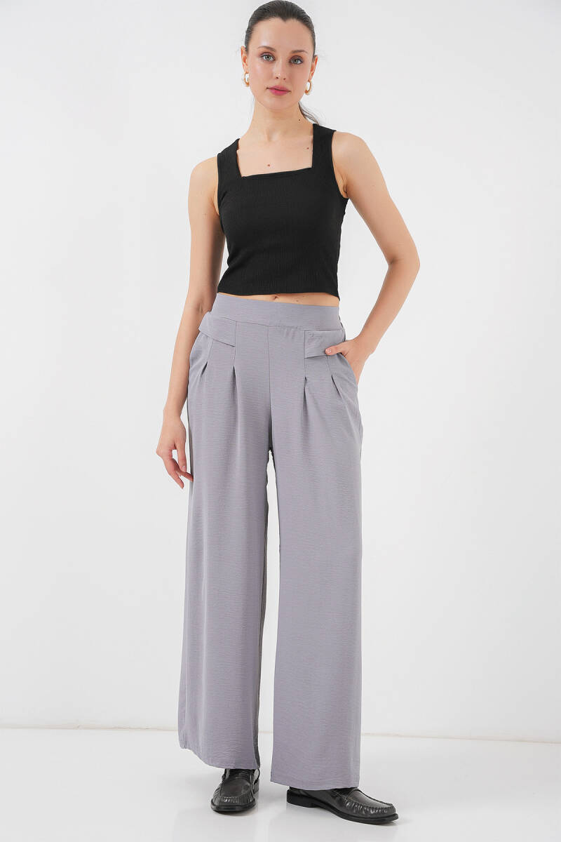 Kadın Geniş Paça Pileli Pantolon 6718 - Gri - BİGDART