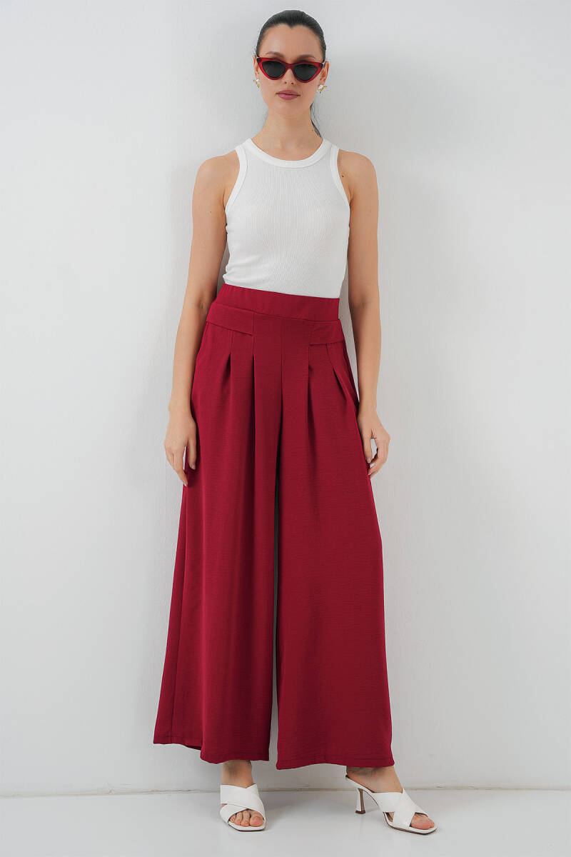 Kadın Geniş Paça Pileli Pantolon 6718 - Kırmızı - BİGDART