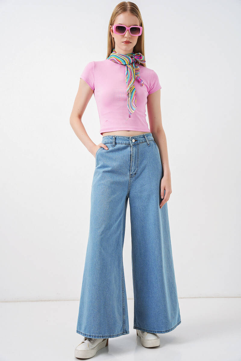 Kadın Geniş Paça Yüksek Bel Kot Pantolon 30080 - Açık Mavi - BİGDART