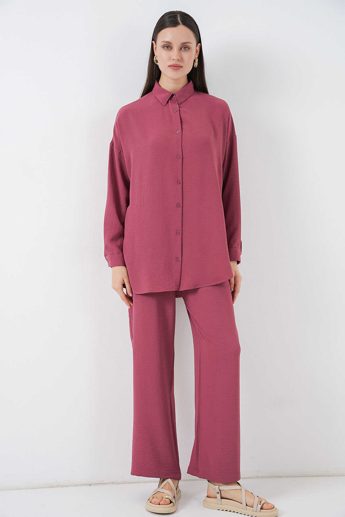 Kadın Gömlek Pantolon İkili Takım 30063 - Gül Kurusu - BİGDART