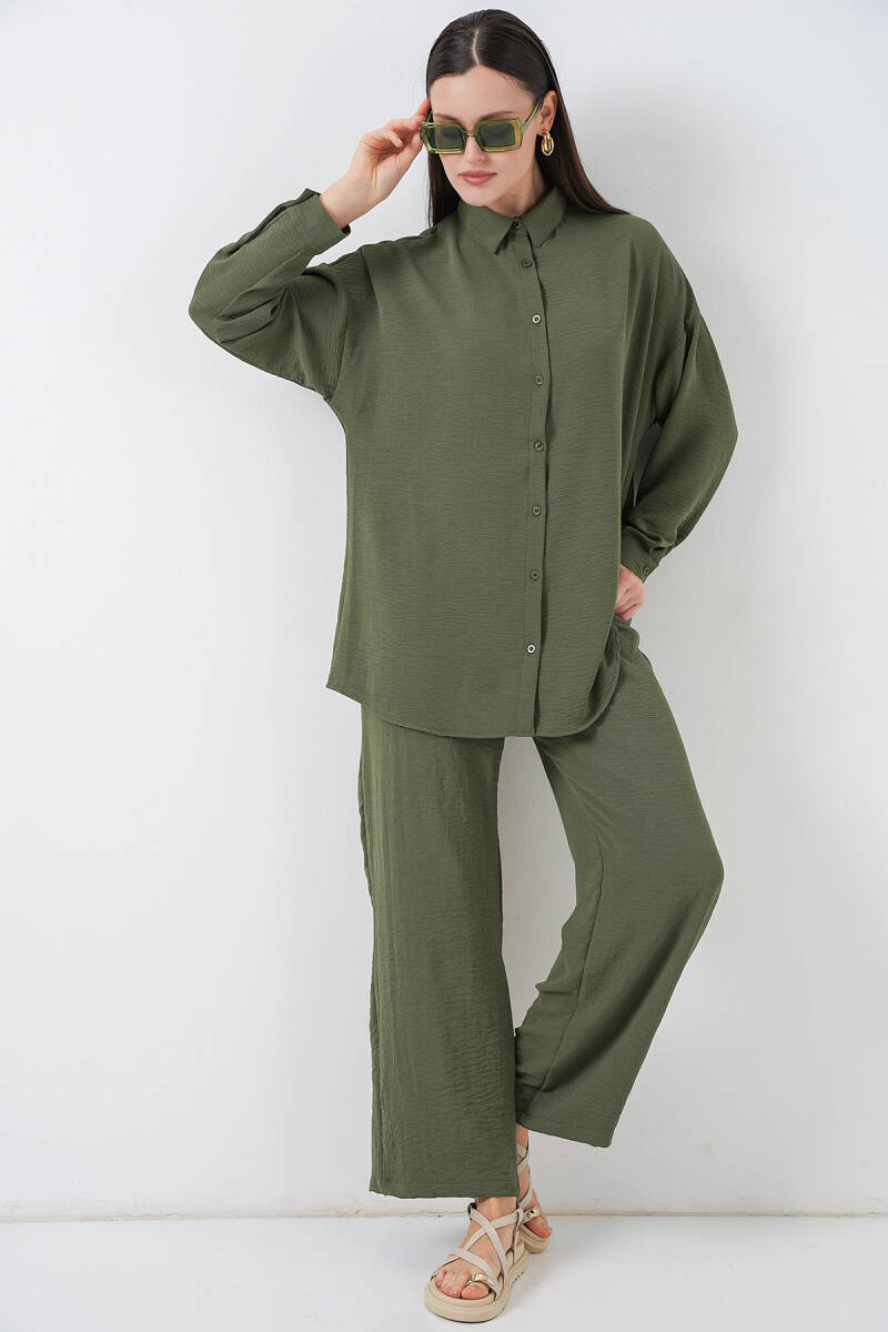 Kadın Gömlek Pantolon İkili Takım 30063 - Haki - BİGDART