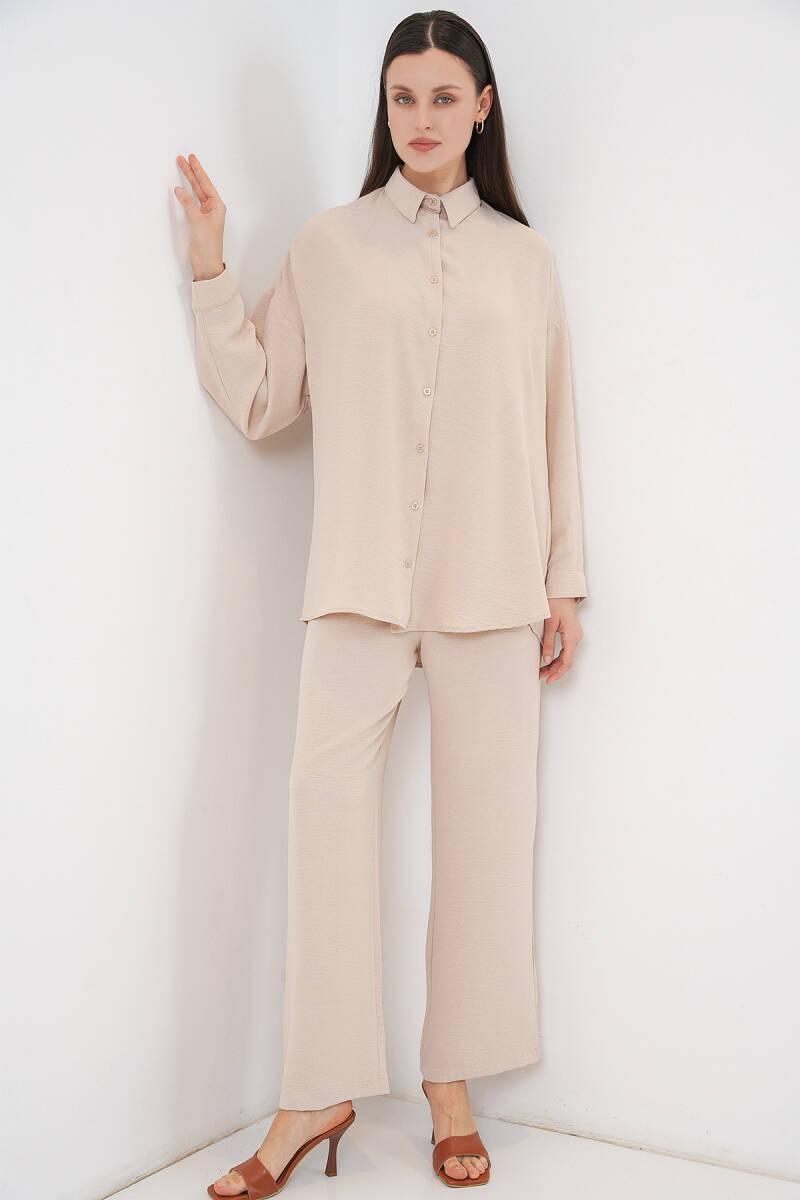 Kadın Gömlek Pantolon İkili Takım 30063 - Krem - BİGDART