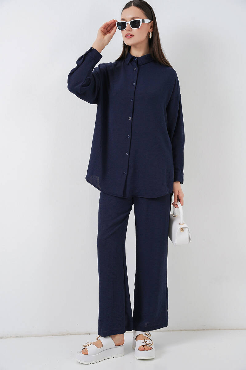 Kadın Gömlek Pantolon İkili Takım 30063 - Lacivert - BİGDART