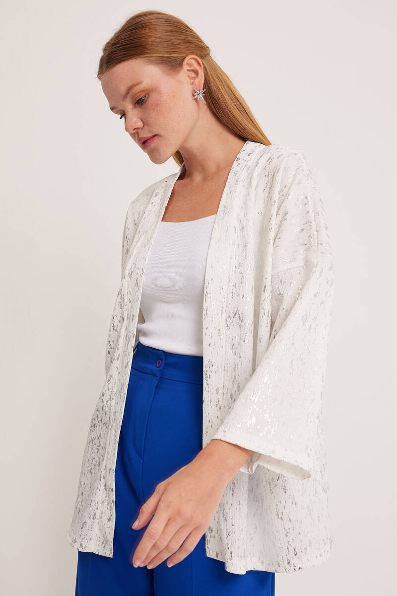 Kadın Gümüş Varaklı Örme Kimono 5925 (1)