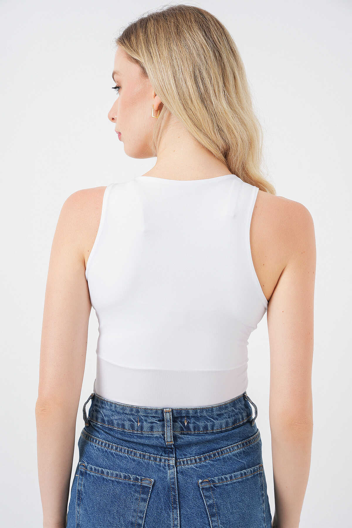 Kadın Halter Yaka Çıtçıtlı Body 972 - Beyaz - 6