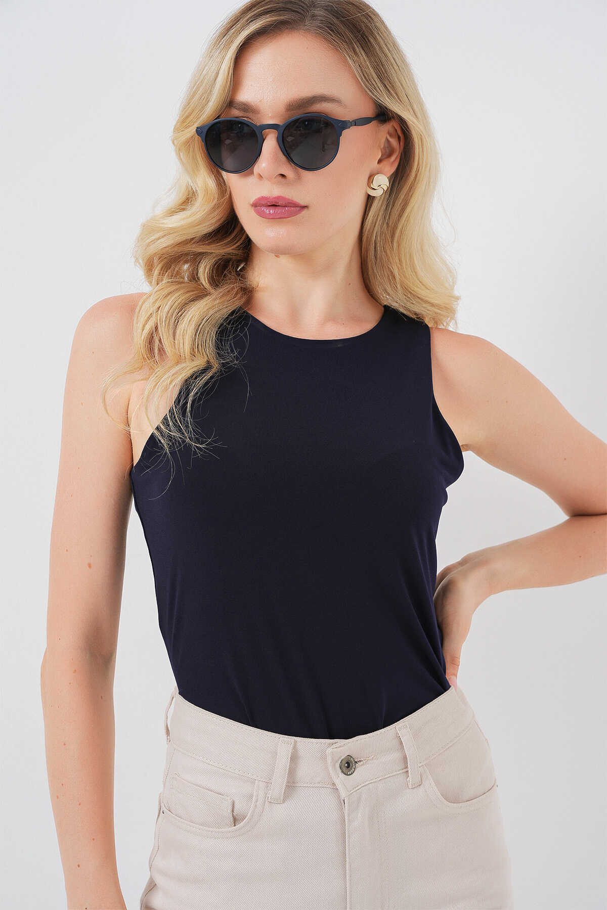 Kadın Halter Yaka Çıtçıtlı Body 972 - Lacivert - 3