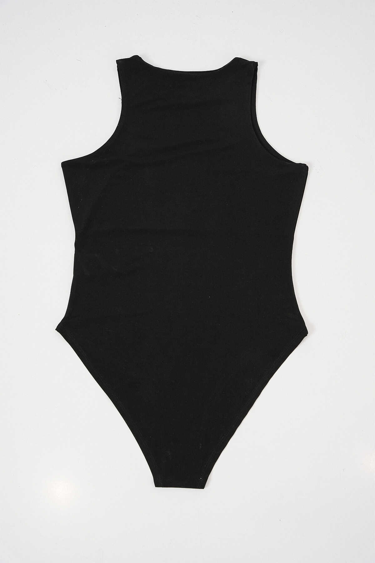 Kadın Halter Yaka Çıtçıtlı Body 972 - Siyah - 5