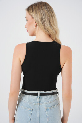 Kadın Halter Yaka Çıtçıtlı Body 972 - Siyah - 7