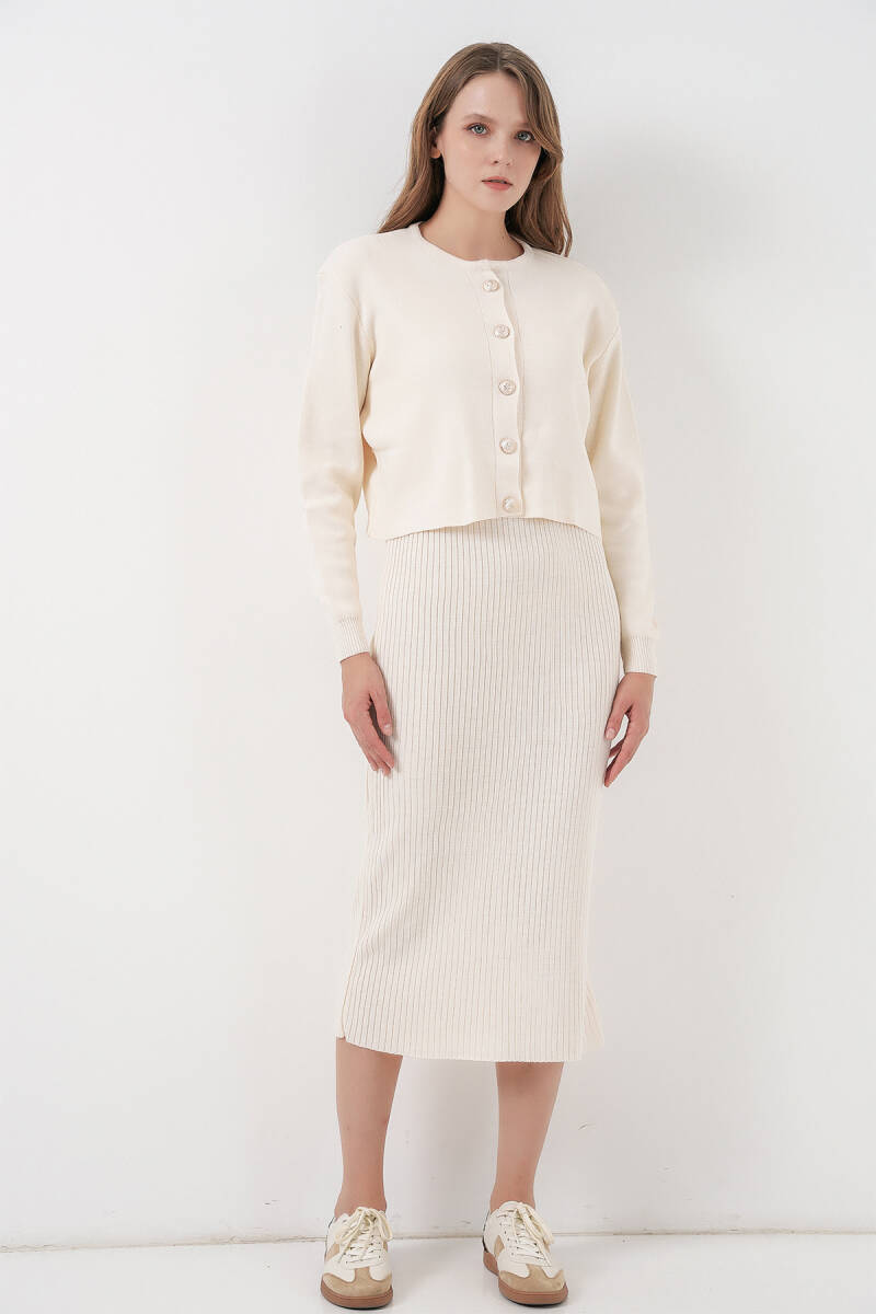 Kadın Hırka Elbise Triko İkili Takım 15960 - Ekru - BİGDART