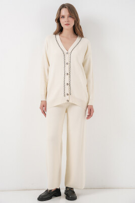 Kadın Hırka Pantolon Triko İkili Takım 15956 - Ekru - BİGDART