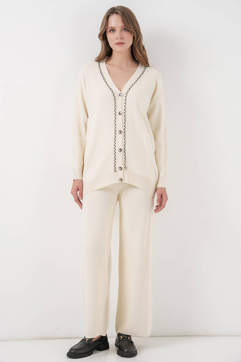 Kadın Hırka Pantolon Triko İkili Takım 15956 - Ekru - BİGDART