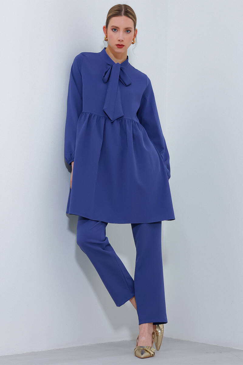 Kadın İndigo Örme Pantolon Tunik Alt Üst Takım 6654 - BİGDART