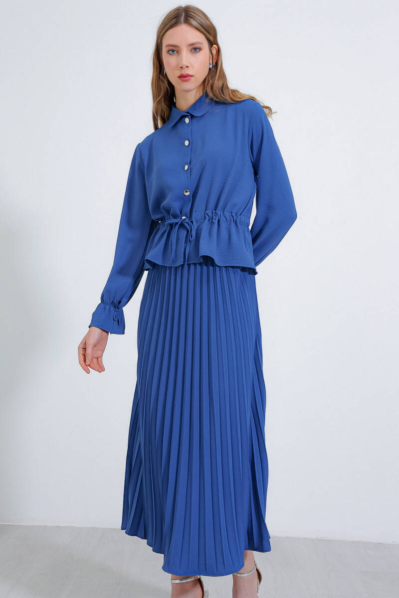 8017 Piliseli Etek İkili Takım - İndigo - BİGDART