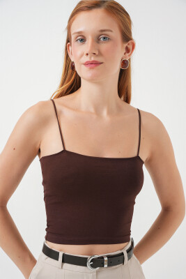 Kadın İp Askılı Basic Crop Büstiyer 973 - Kahverengi - BİGDART