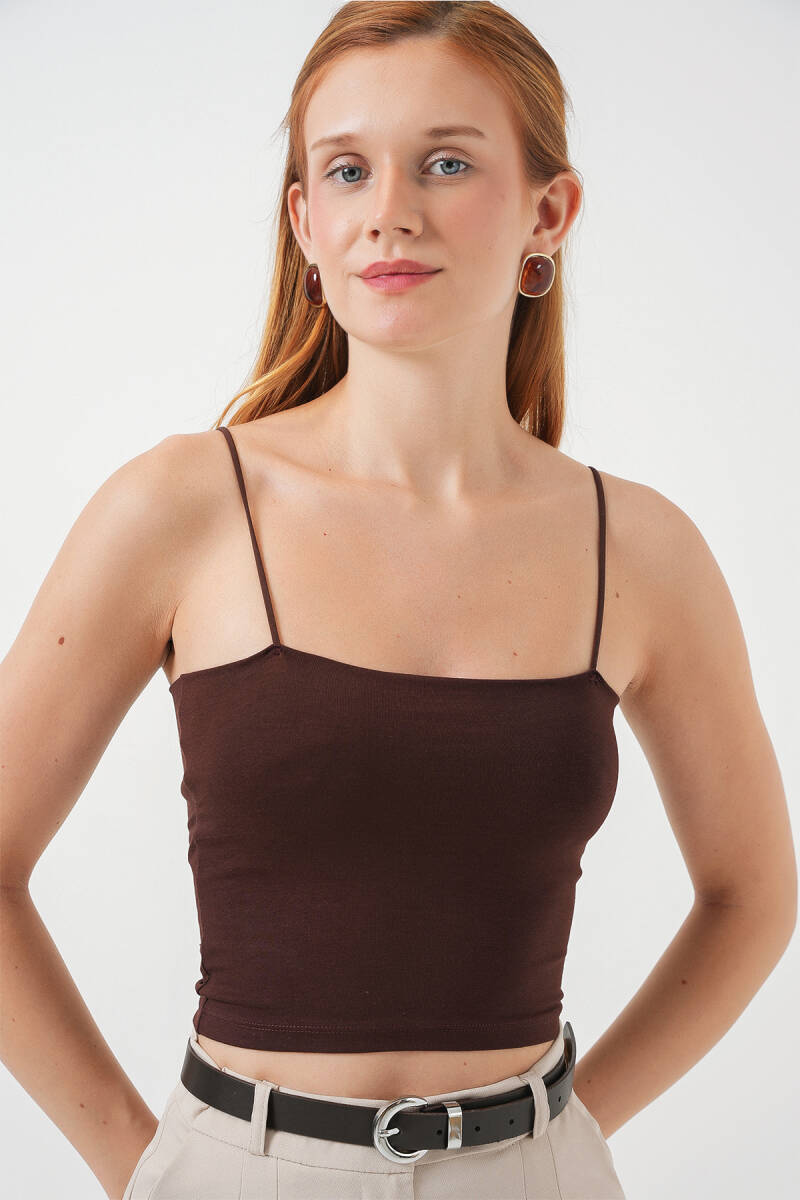 Kadın İp Askılı Basic Crop Büstiyer 973 - Kahverengi - BİGDART