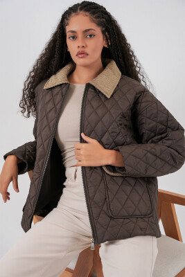 Kadın Kahverengi Bej Kapitone Oversize Mont 5229 - 1