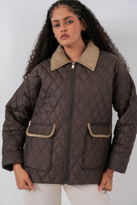 Kadın Kahverengi Bej Kapitone Oversize Mont 5229 - 3