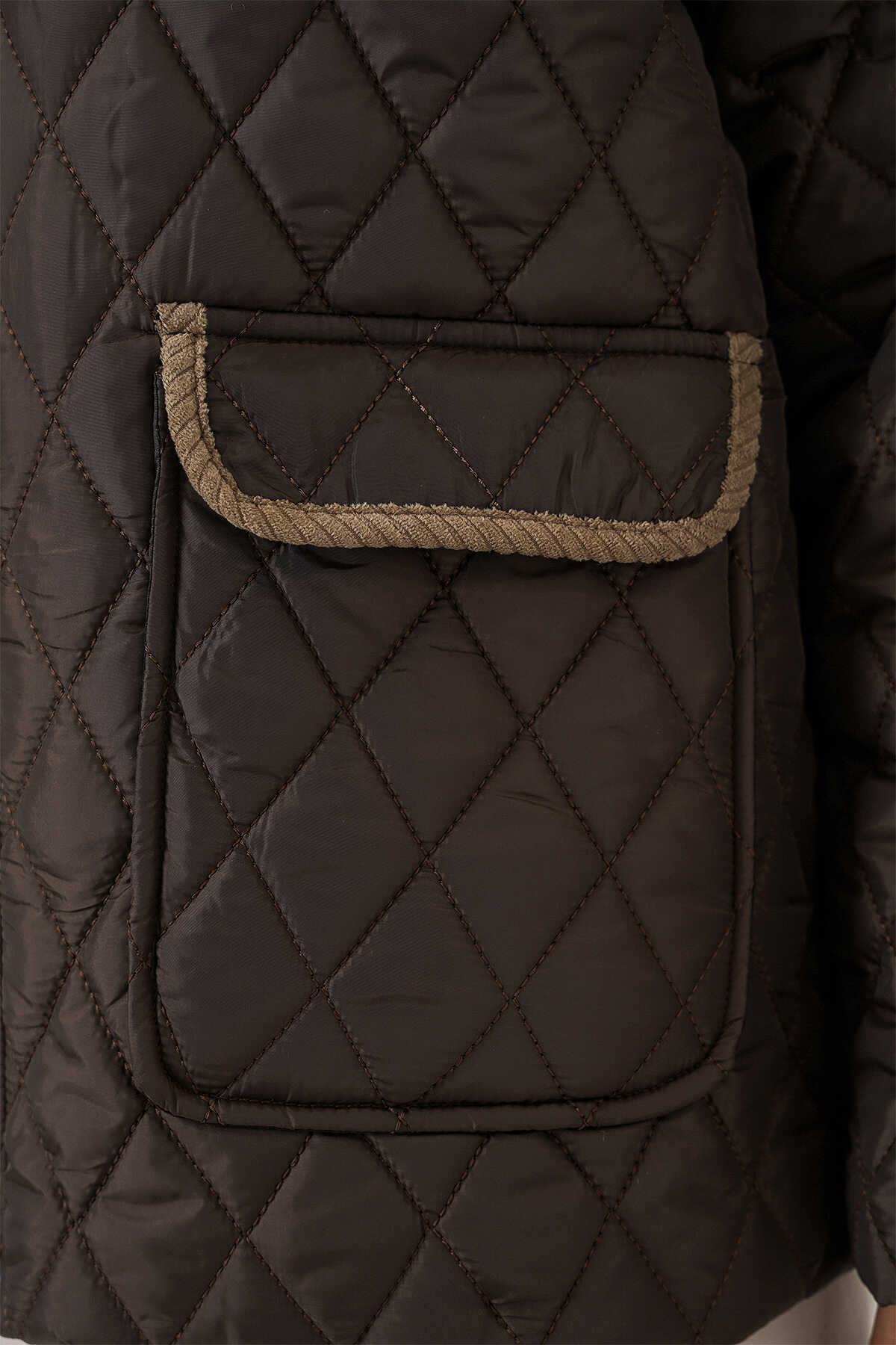 Kadın Kahverengi Bej Kapitone Oversize Mont 5229 - 5
