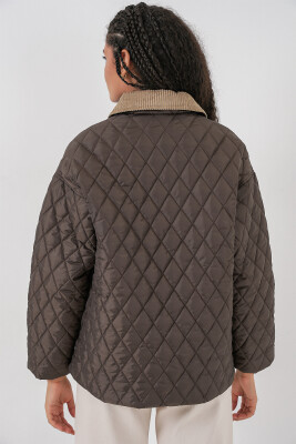 Kadın Kahverengi Bej Kapitone Oversize Mont 5229 - 7