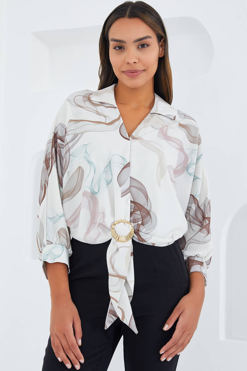 Kadın Oversize Dökümlü Crop Saten Gömlek 906 - Kahverengi - BİGDART