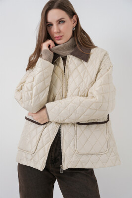 Kadın Kapitone Overisze Mont 5229 - Ekru - BİGDART