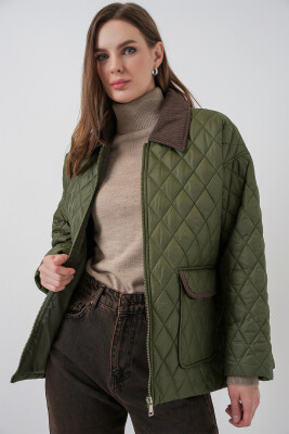 Kadın Kapitone Overisze Mont 5229 - Haki - 1