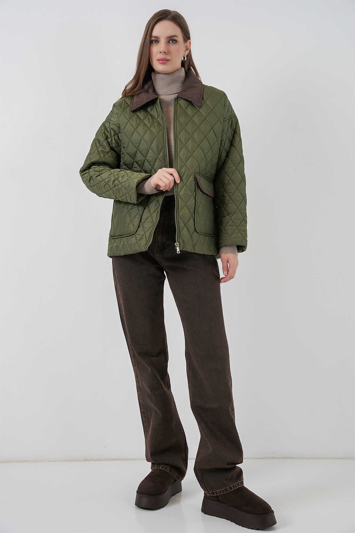 Kadın Kapitone Overisze Mont 5229 - Haki - 2