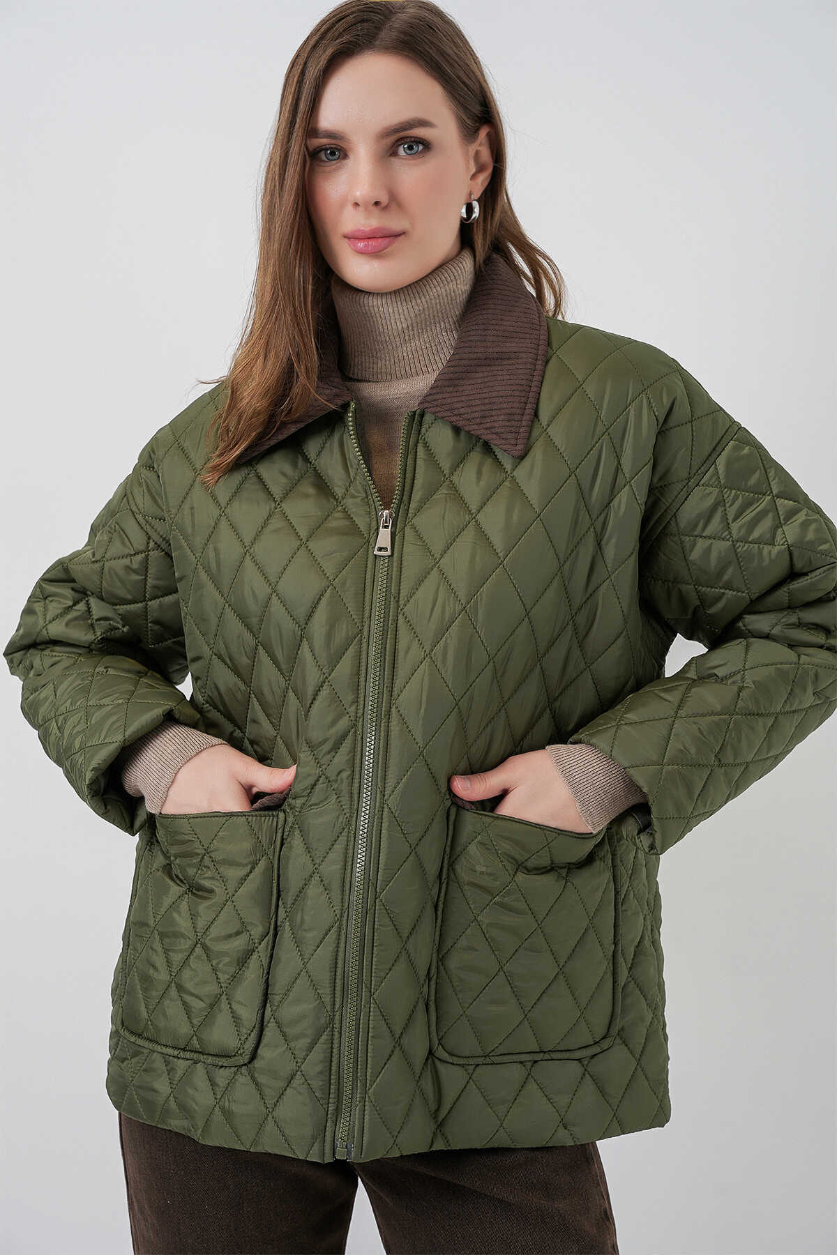 Kadın Kapitone Overisze Mont 5229 - Haki - 3