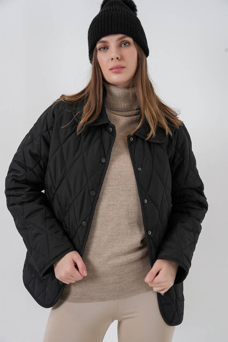 Kadın Kapitone Oversize Mont 5226 - D. Siyah - BİGDART