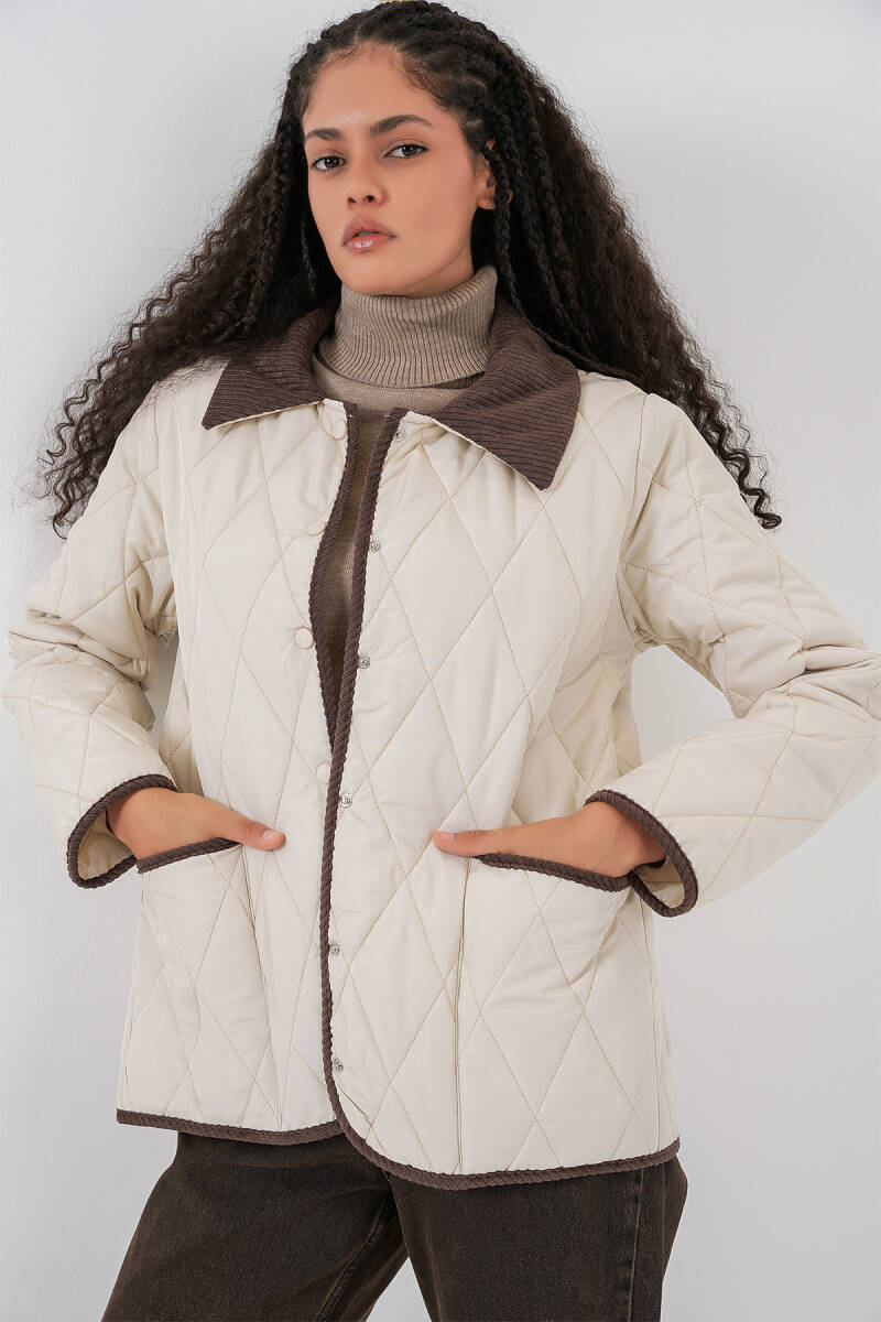 Kadın Kapitone Oversize Mont 5226 - Ekru Kahve - BİGDART