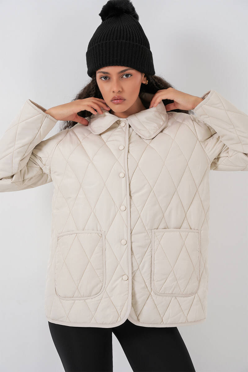 Kadın Kapitone Oversize Mont 5226 - Ekru - BİGDART