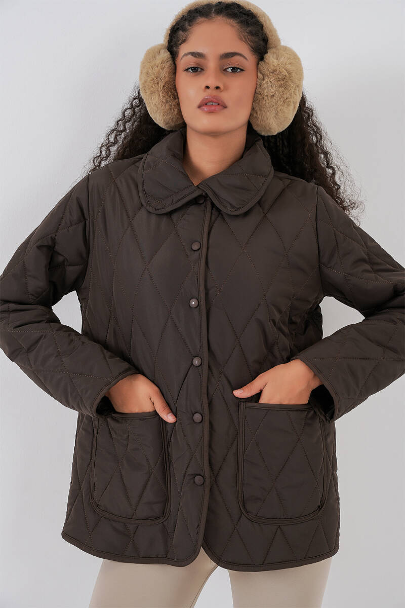 Kadın Kapitone Oversize Mont 5226 - Kahverengi - BİGDART