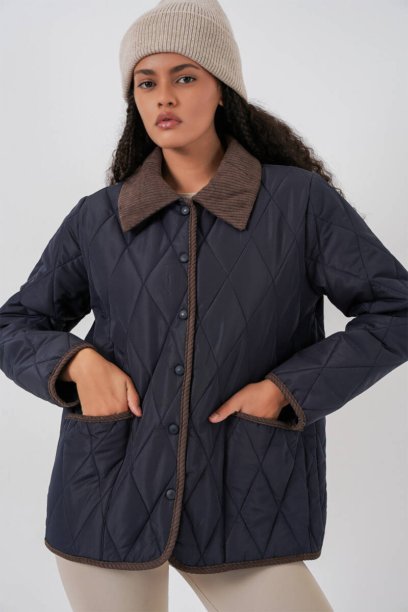 Kadın Kapitone Oversize Mont 5226 - Lacivert Kahve - BİGDART