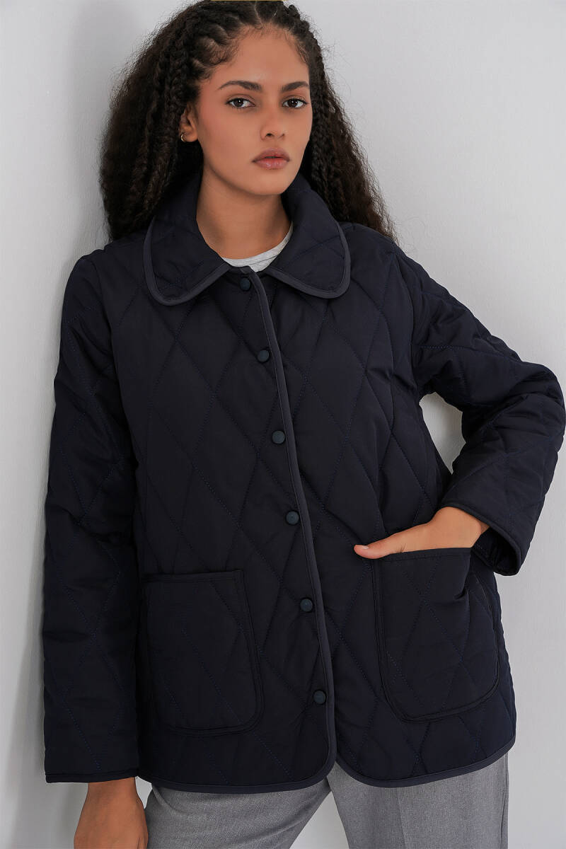 Kadın Kapitone Oversize Mont 5226 - Lacivert - BİGDART