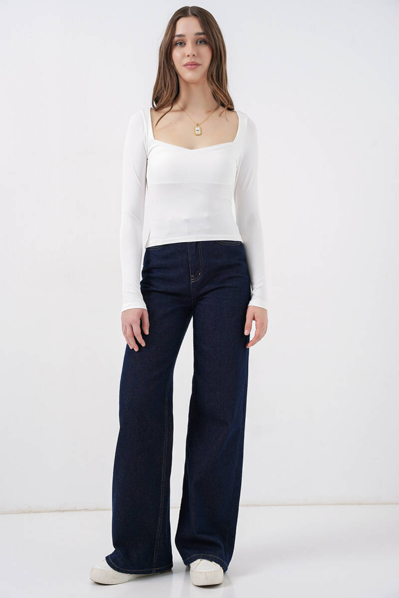 Kadın Kare Yaka Slim Fit Bluz 986 - Beyaz (1)