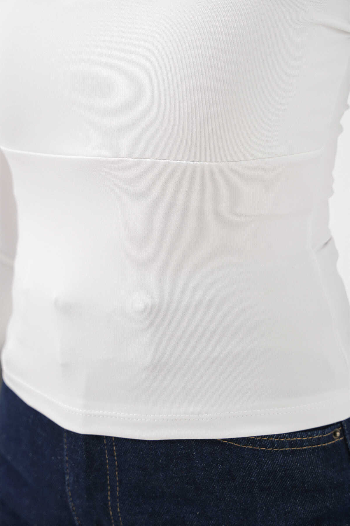 Kadın Kare Yaka Slim Fit Bluz 986 - Beyaz - 5