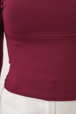 Kadın Kare Yaka Slim Fit Bluz 986 - Bordo - 5
