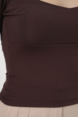 Kadın Kare Yaka Slim Fit Bluz 986 - Kahverengi - 4