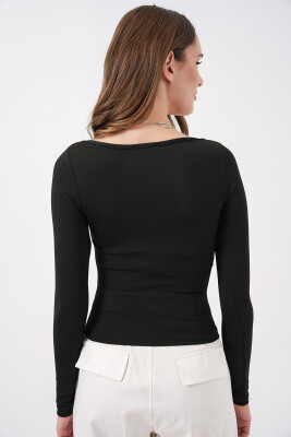 Kadın Kare Yaka Slim Fit Bluz 986 - Siyah - 6