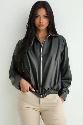 Kadın Kemer Detaylı Deri Ceket 1056 - Siyah - BİGDART