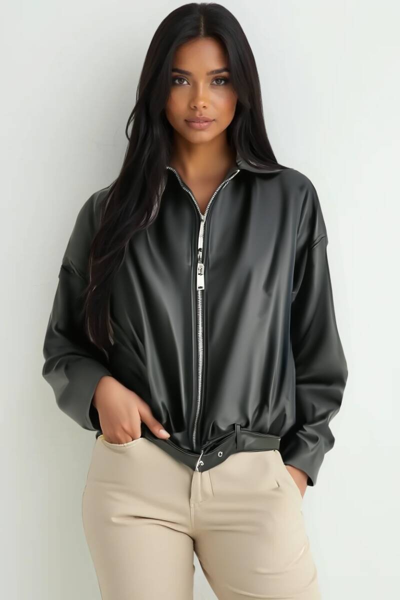 Kadın Kemer Detaylı Deri Ceket 1056 - Siyah - BİGDART